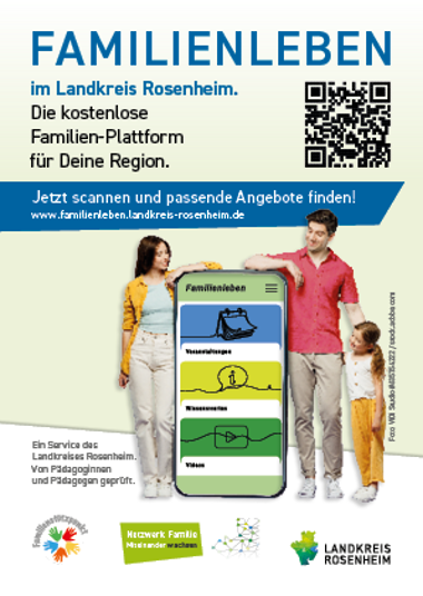Flyer mit QR Code der direkt auf die Familienplattform des Landkreises verweist